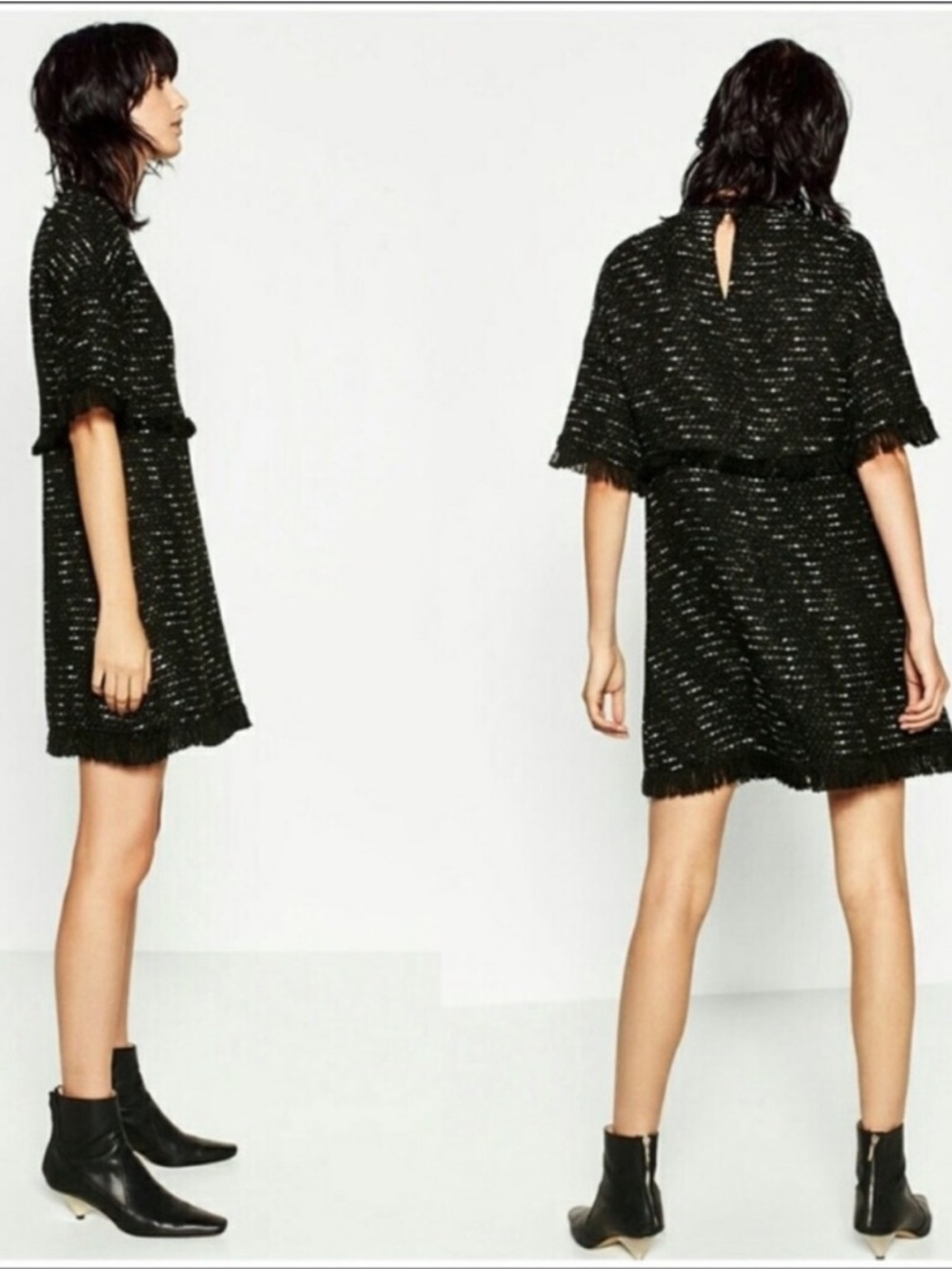Zara Tweed Fringe Hem Dress Size Medium